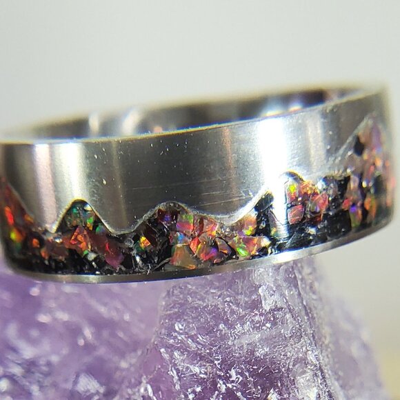 "Volcano Ridge" Ring with Red Opal & Black Torumaline - Picture 6 of 9